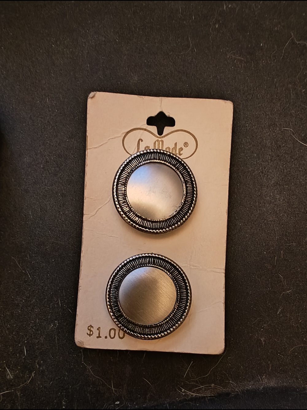 Vintage Decorative Buttons in Brushed Silver - Pair